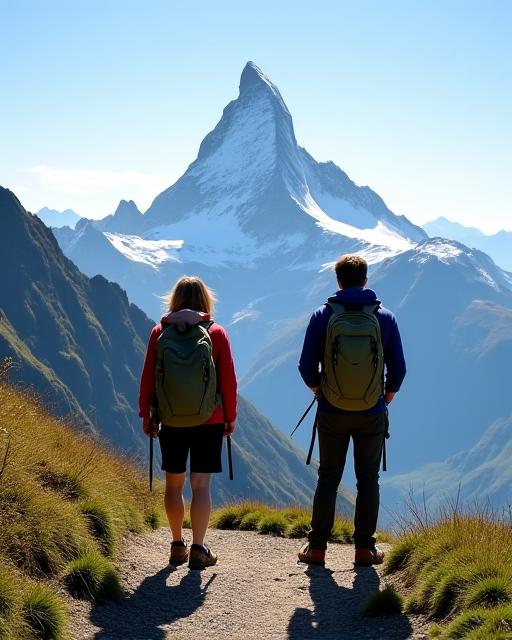 Hikers looking at the Matterhorn mountain