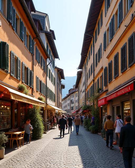 A vibrant street scene in Zurich's old town