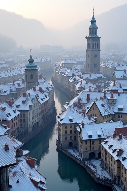 Snow-covered rooftops of Bern's old town